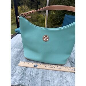 KR Handbag Purse Mint Green Tan Trim Shoulder Bag Designer Style Elegant